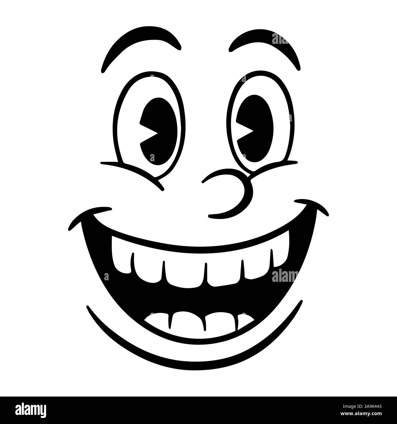 Simpatico volto di cartone animato, con Big Smile e Wide Open Eyes Illustrazione Vettoriale