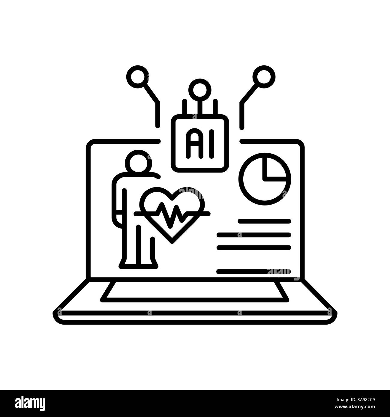 Analisi AI dei sintomi icona della linea nera per progetti digitali e di stampa. Icone di pulizia minime per applicazioni e siti Web. Icone semplici e moderne per UI UX e B. Illustrazione Vettoriale