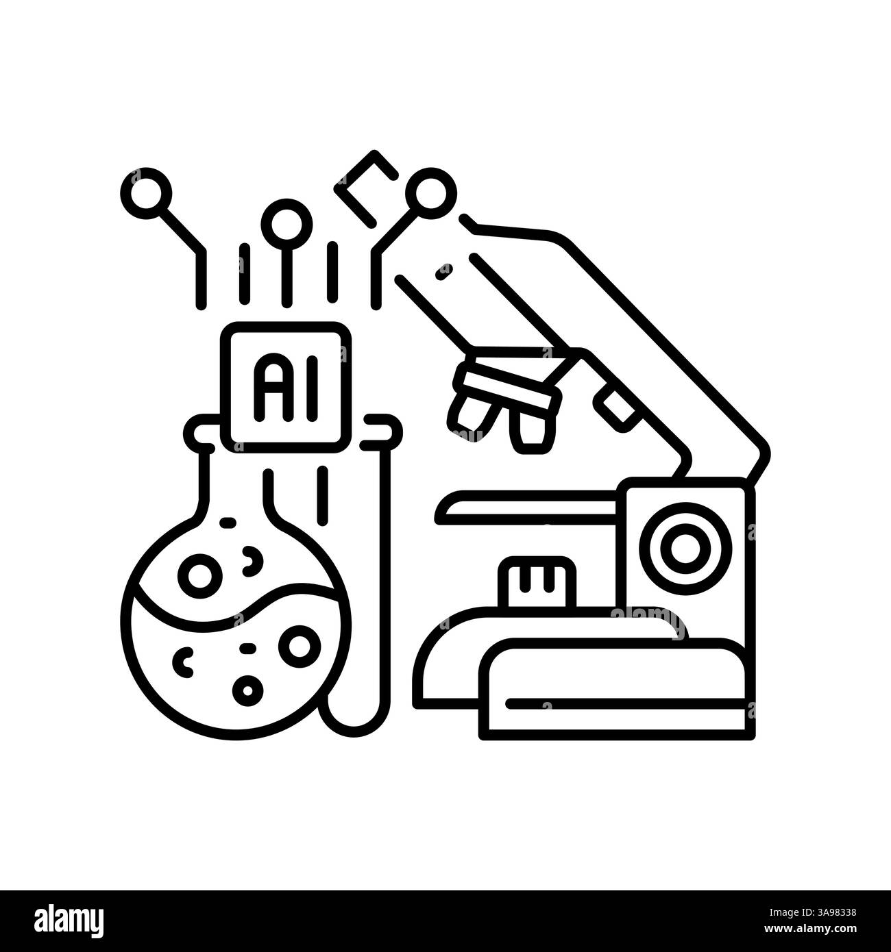 Icona della linea nera per l'analisi di studi clinici AI per progetti digitali e di stampa. Icone di pulizia minime per applicazioni e siti Web. Icone semplici e moderne per UI UX A. Illustrazione Vettoriale