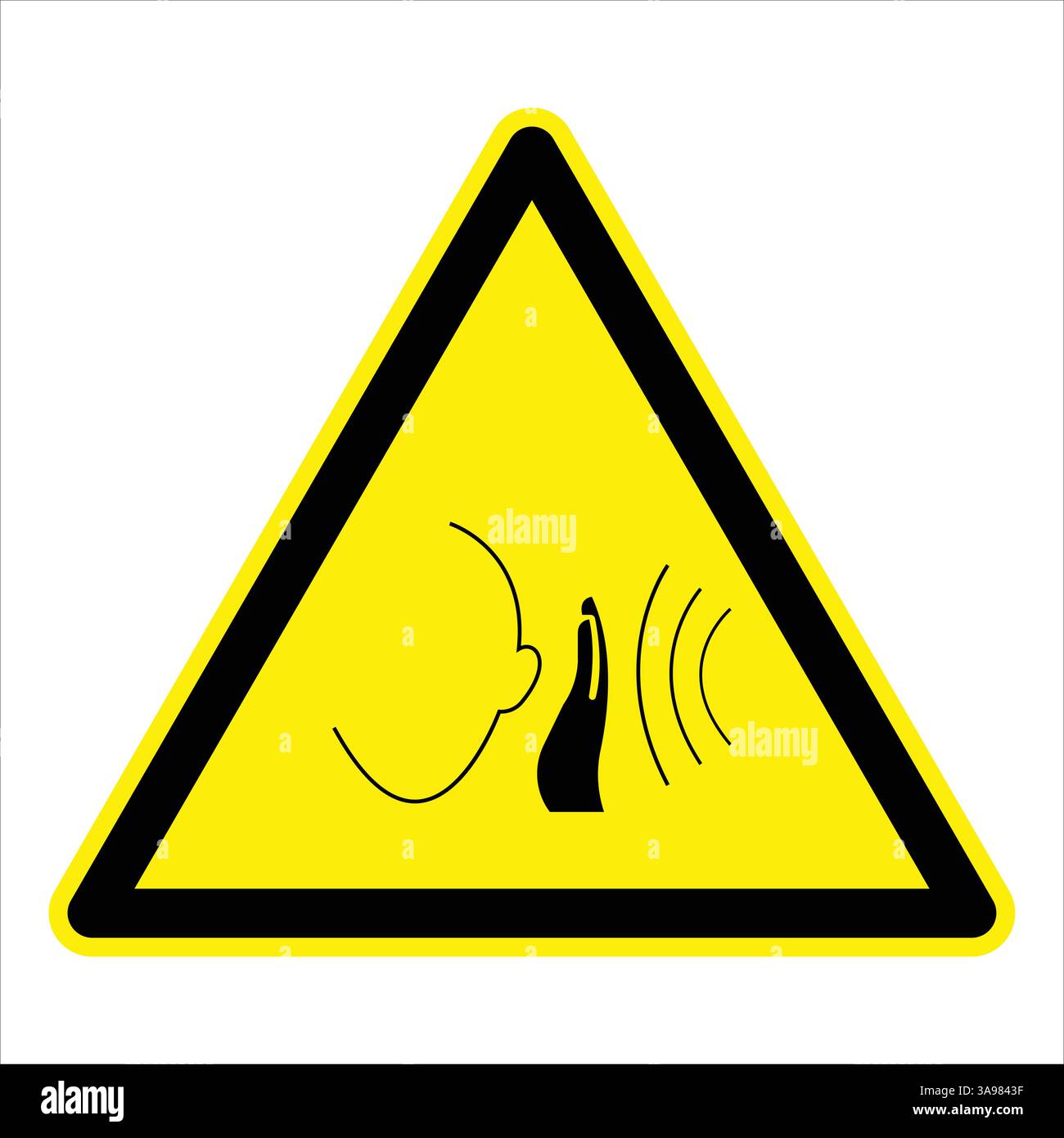 Segnale di avvertimento giallo e nero che indica l'allarme acustico e l'icona dell'orecchio, per promuovere la sicurezza e la consapevolezza. Illustrazione Vettoriale