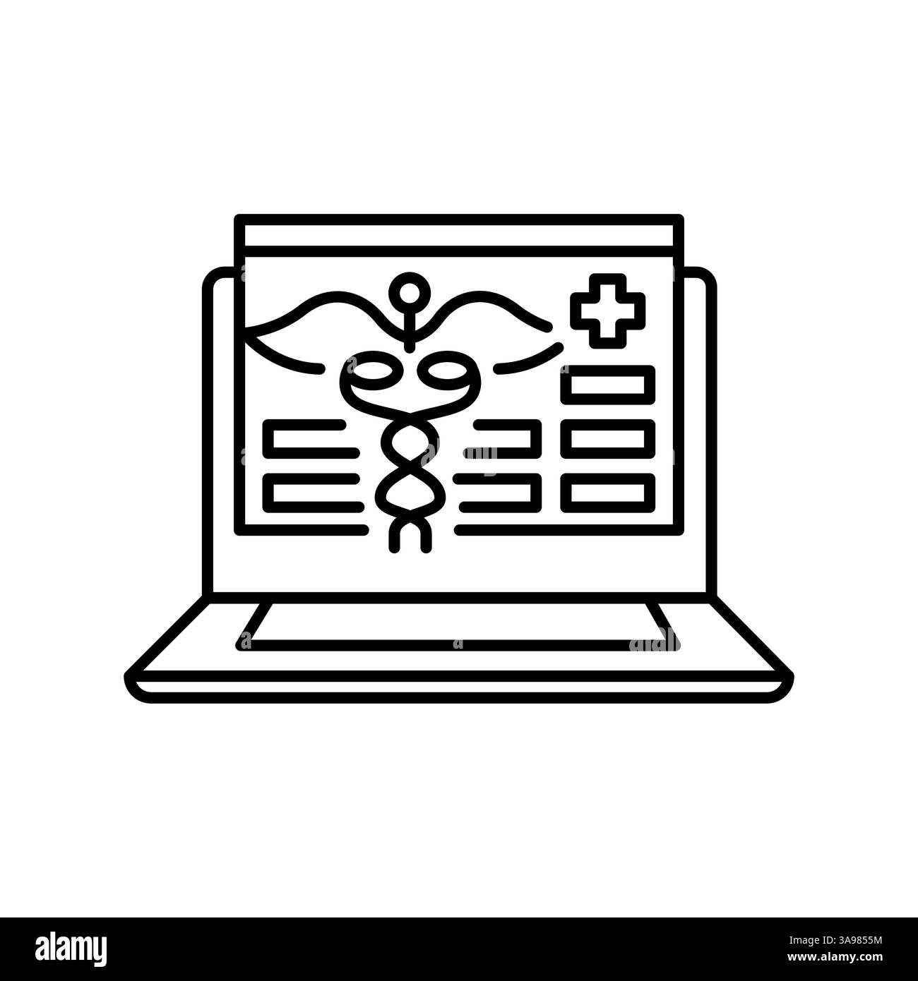 Icona della linea nera di automazione delle cartelle cliniche AI per progetti digitali e di stampa. Icone di pulizia minime per applicazioni e siti Web. Icone semplici e moderne per UI UX Illustrazione Vettoriale