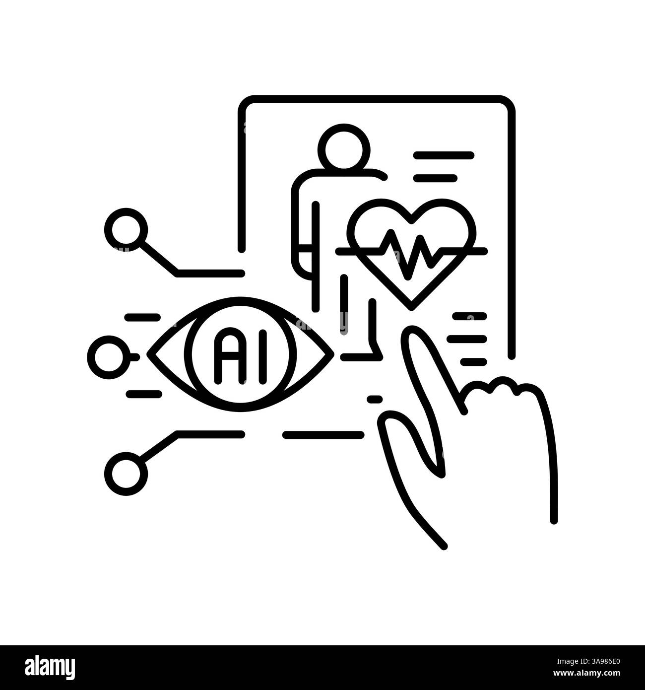 Icona della linea nera di monitoraggio paziente IA per progetti digitali e di stampa. Icone di pulizia minime per applicazioni e siti Web. Icone semplici e moderne per UI UX e br Illustrazione Vettoriale