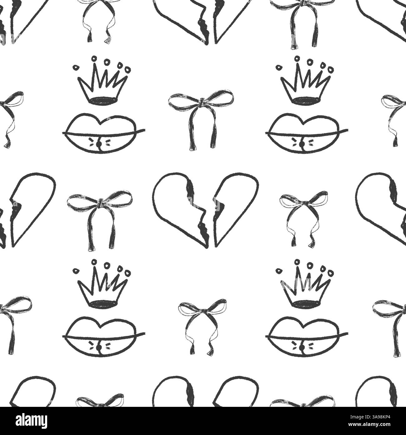 Coquette cuore spezzato motivo senza cuciture. Marcatore femminile sfondo infinito. Arco, corona e labbra ripetono il coperchio. Pastello ornamento continuo. Ripetizione di superficie Illustrazione Vettoriale Coquette cuore spezzato motivo senza cuciture. Marcatore femminile sfondo infinito. Arco, corona e labbra ripetono il coperchio. Pastello ornamento continuo. Ripetizione di superficie Illustrazione Vettoriale