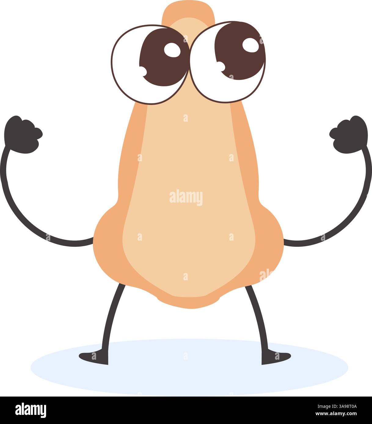 Illustrazione vettoriale del carattere del naso umano con le braccia sollevate. Organo a fumetti piatto isolato per contenuti di educazione sanitaria Illustrazione Vettoriale