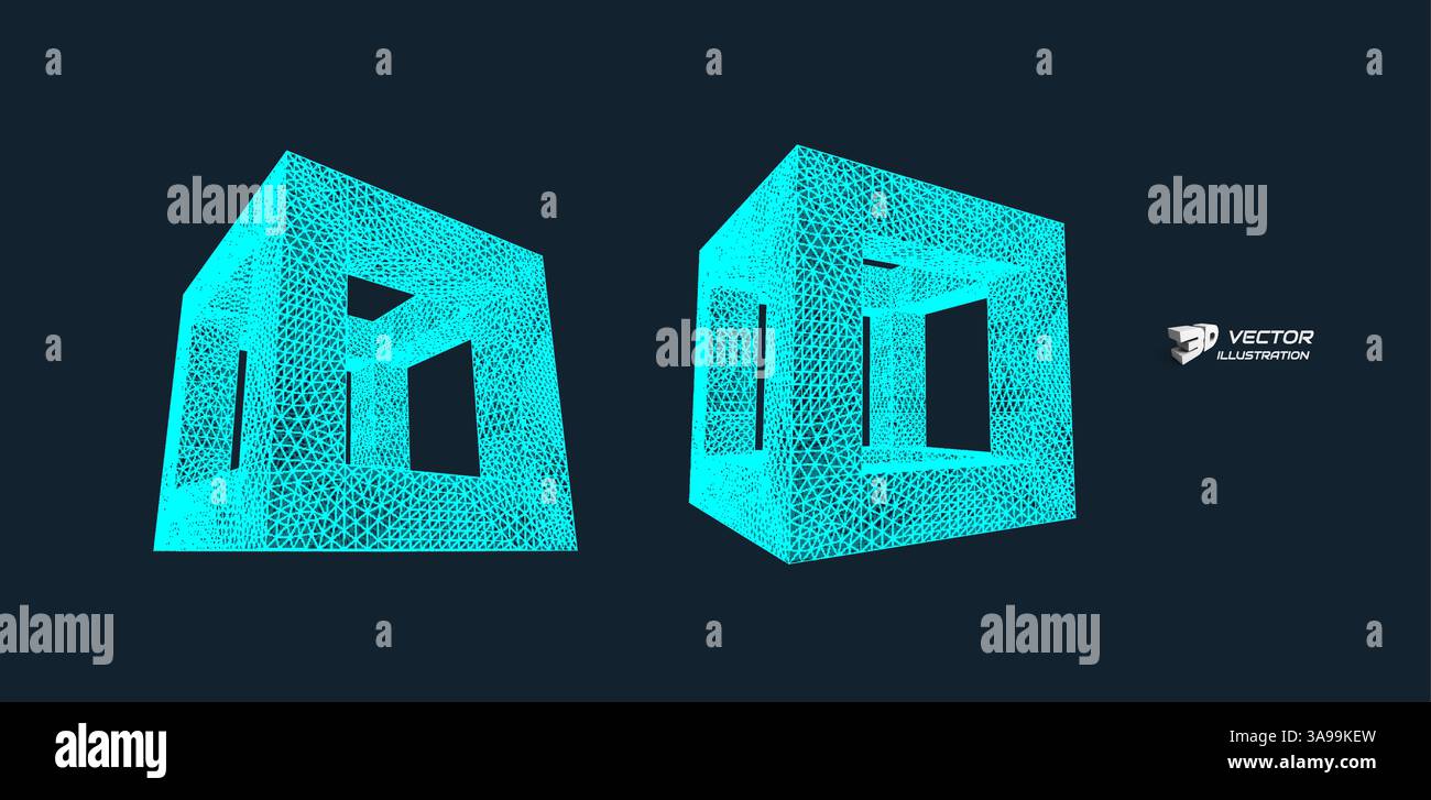 Cubo. Struttura di collegamento. 3d disegno a griglia. Lo stile di tecnologia. Reticolo molecolare. Illustrazione Vettoriale