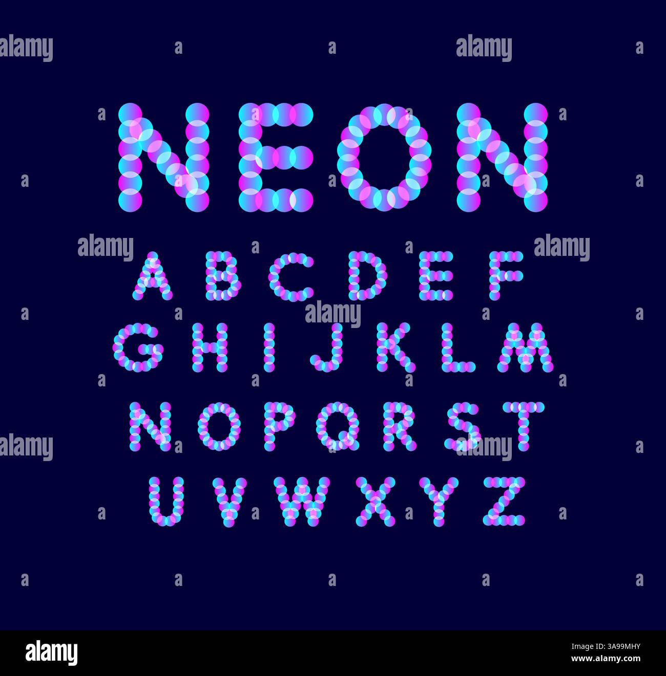 Luce al neon alfabeto. Font tratteggiato. Abstract sfondo vettoriale con lettera di segni. Gli elementi di design. Illustrazione Vettoriale