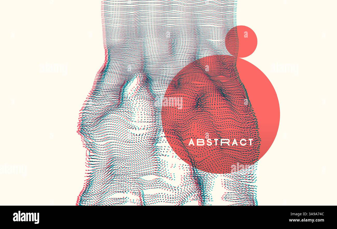 Agita con i punti collegati. Superficie della griglia 3D in stile tecnologico. Sfondo astratto. Illustrazione vettoriale con particella. Illustrazione Vettoriale