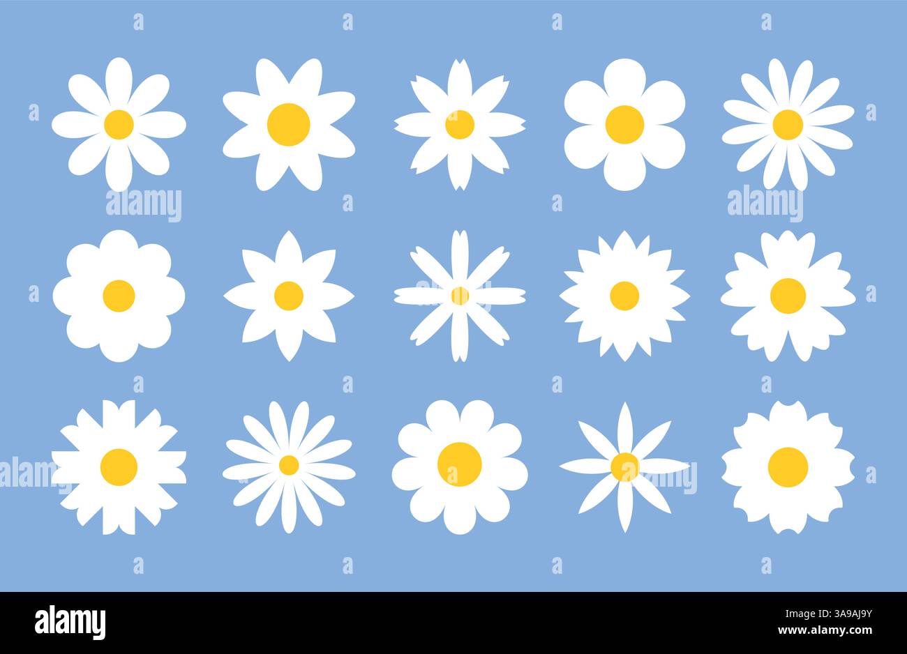 Set di margherite bianche da figure geometriche, collezione di sagome astratte di fiori icone isolate su un semplice set bianco di camomilla Illustrazione Vettoriale