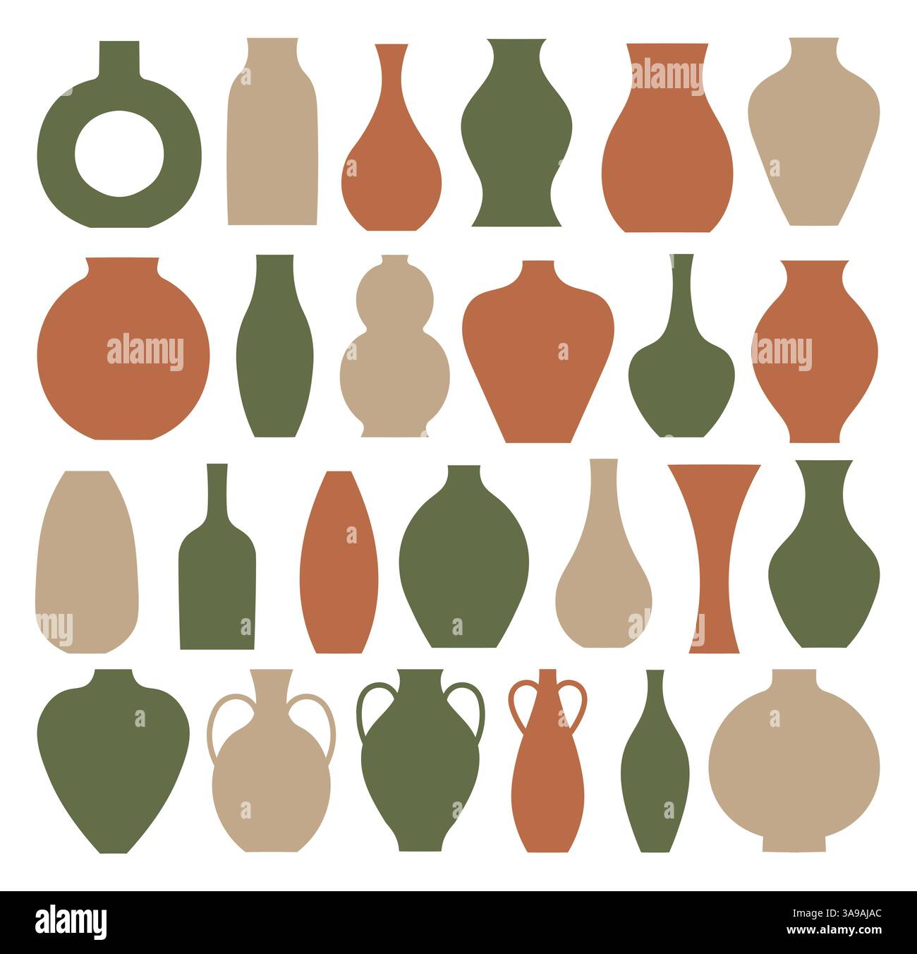 set di vasi. collezione di silhouette di vasi, vari vasi astratti neri Illustrazione Vettoriale
