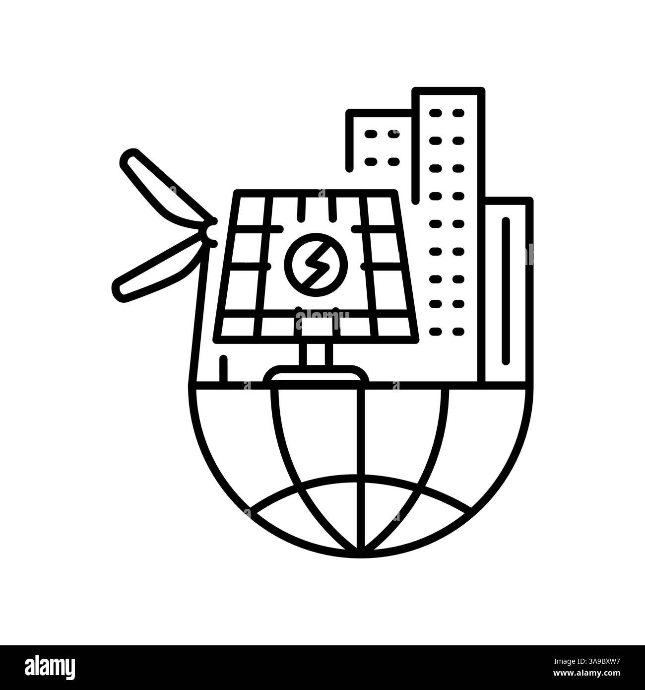 Icona della linea nera delle città intelligenti. Elemento isolato vettoriale. Traccia modificabile. Illustrazione Vettoriale