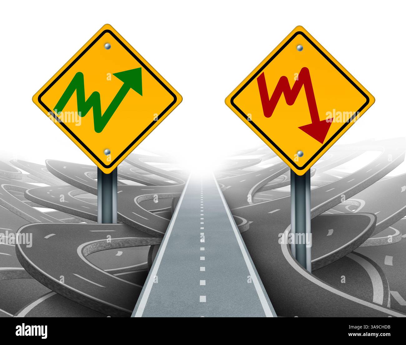 Stagflazione crisi economica come aumento dell’inflazione con elevata disoccupazione e rallentamento della crescita economica con salari in aumento, ma la produttività in calo come deflazione Foto Stock