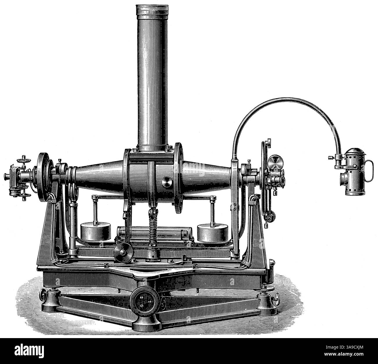 Strumento di trasporto portatile con telescopio a percorso ottico ripiegato. Pubblicazione della "Meyers encyclopedia", Vol. 7, Lipsia, Germania, 1910. Foto Stock
