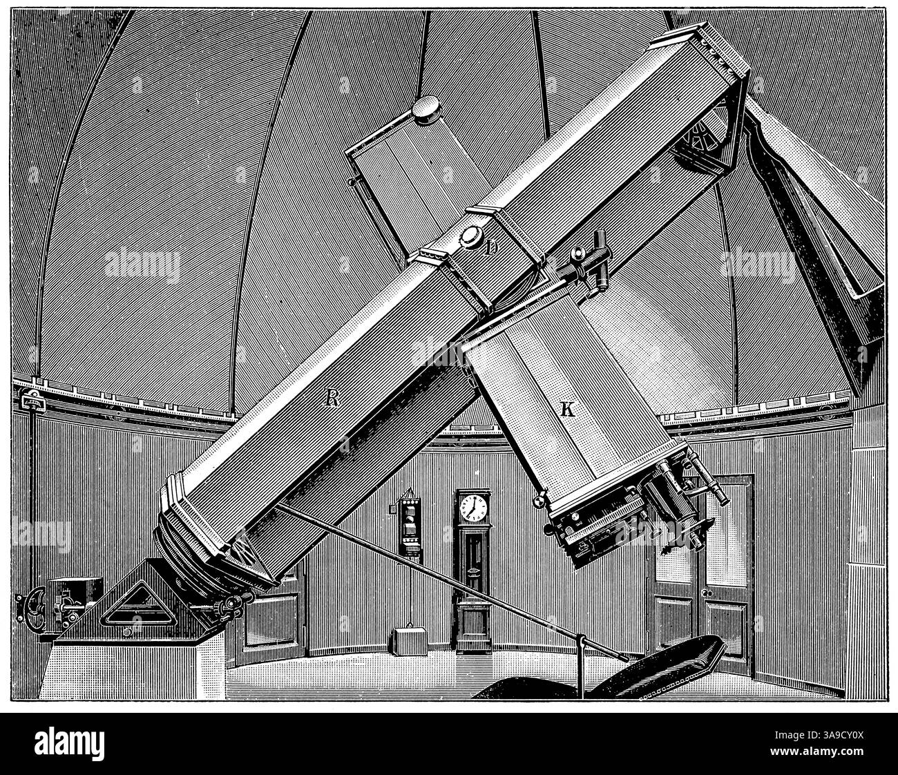 Rifrattore astrofotografico dell'Osservatorio Vaticano di Roma. Pubblicazione della "Meyers encyclopedia", Vol. 7, Lipsia, Germania, 1910. Foto Stock