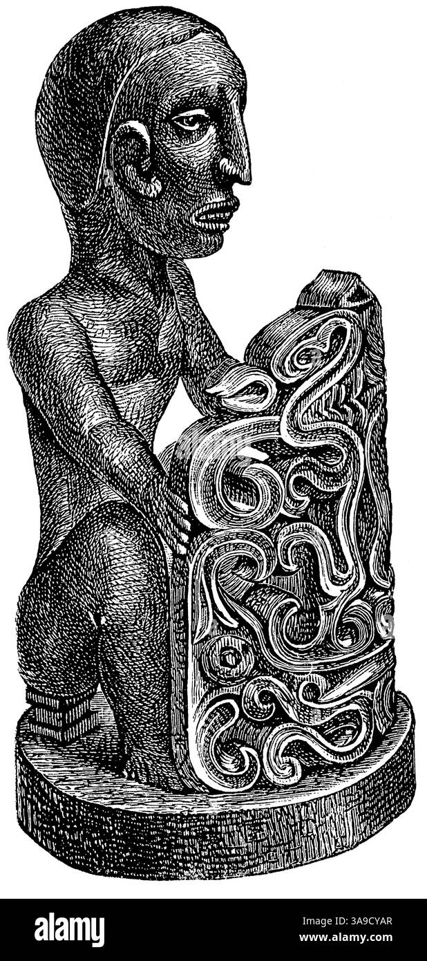 Oggetto rituale. Immagine ancestrale della nuova Guinea olandese. Artefatto dell'Oceania e dell'Australia. Foto Stock