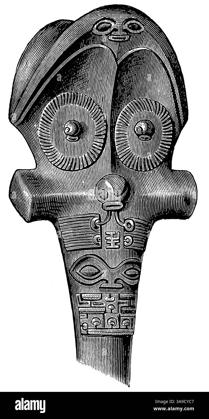 Armi militari e rituali. Capo di un club delle isole Marquesas. Artefatti polinesiani. Foto Stock