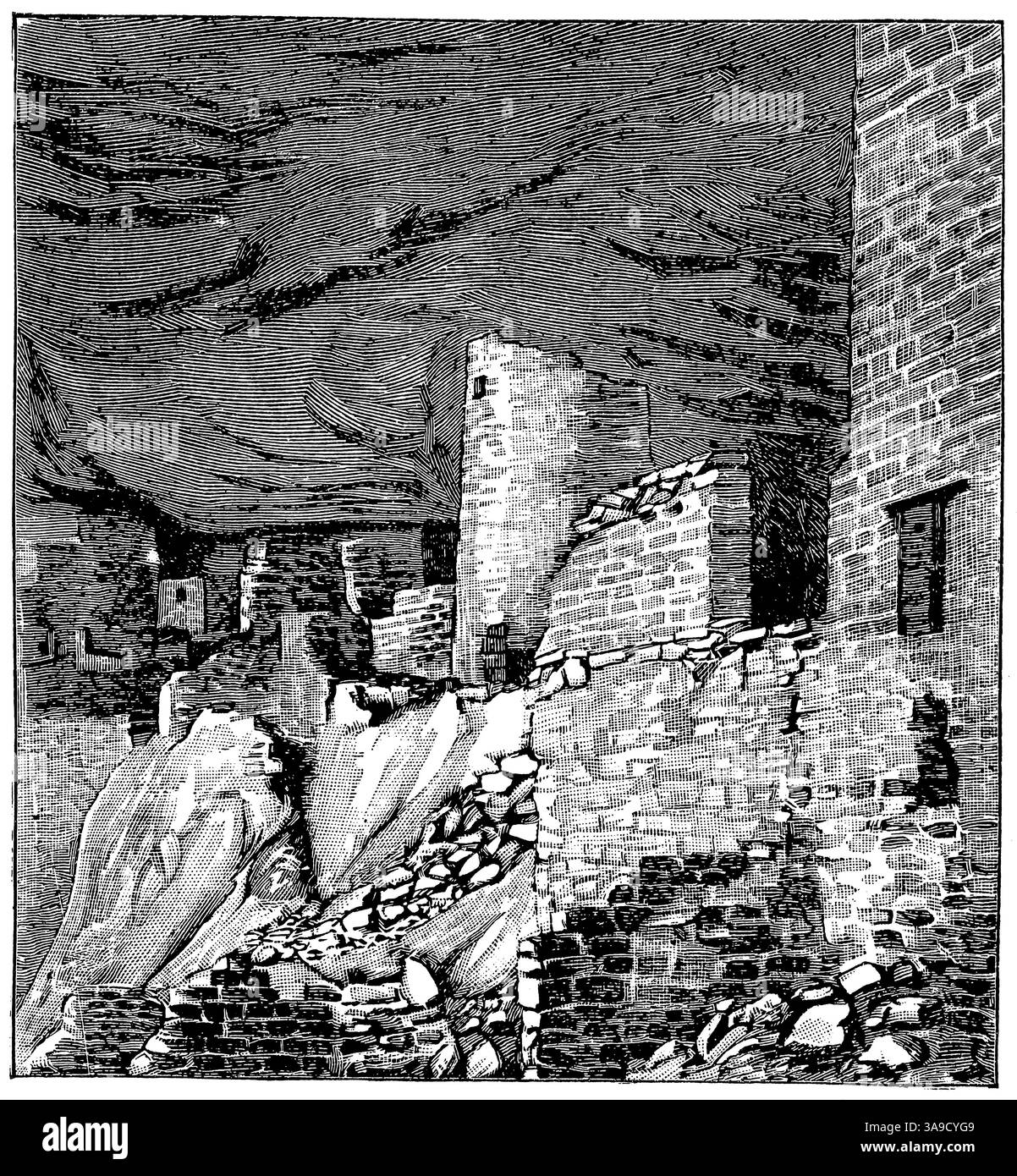 Parte del 'Cliff Palace', New Mexico, Stati Uniti. Antichità americane. Pubblicazione della "Meyers encyclopedia", Vol. 7, Lipsia, Germania, 1910. Foto Stock