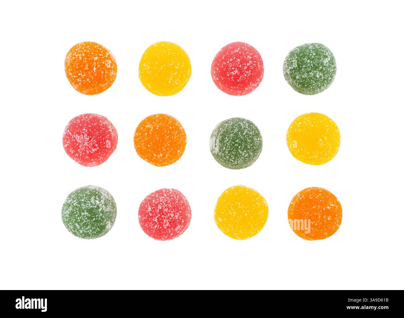 Caramelle colorate marmellate, isolate su sfondo bianco. Caramelle assortite in gelatina. Foto Stock