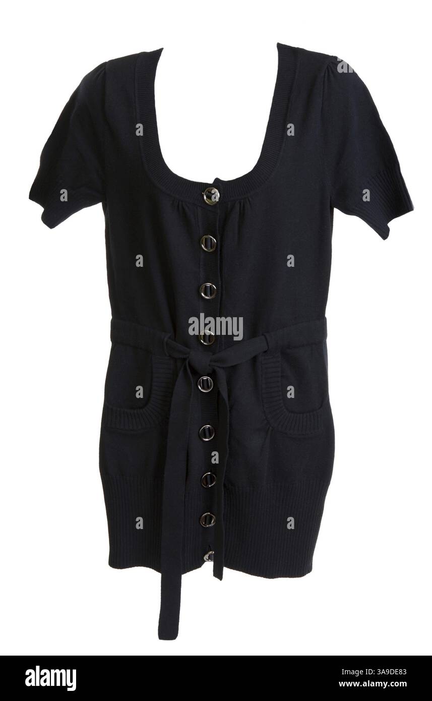 Femminile a maglia Giacca donna con cintura non lo sfondo bianco Foto Stock