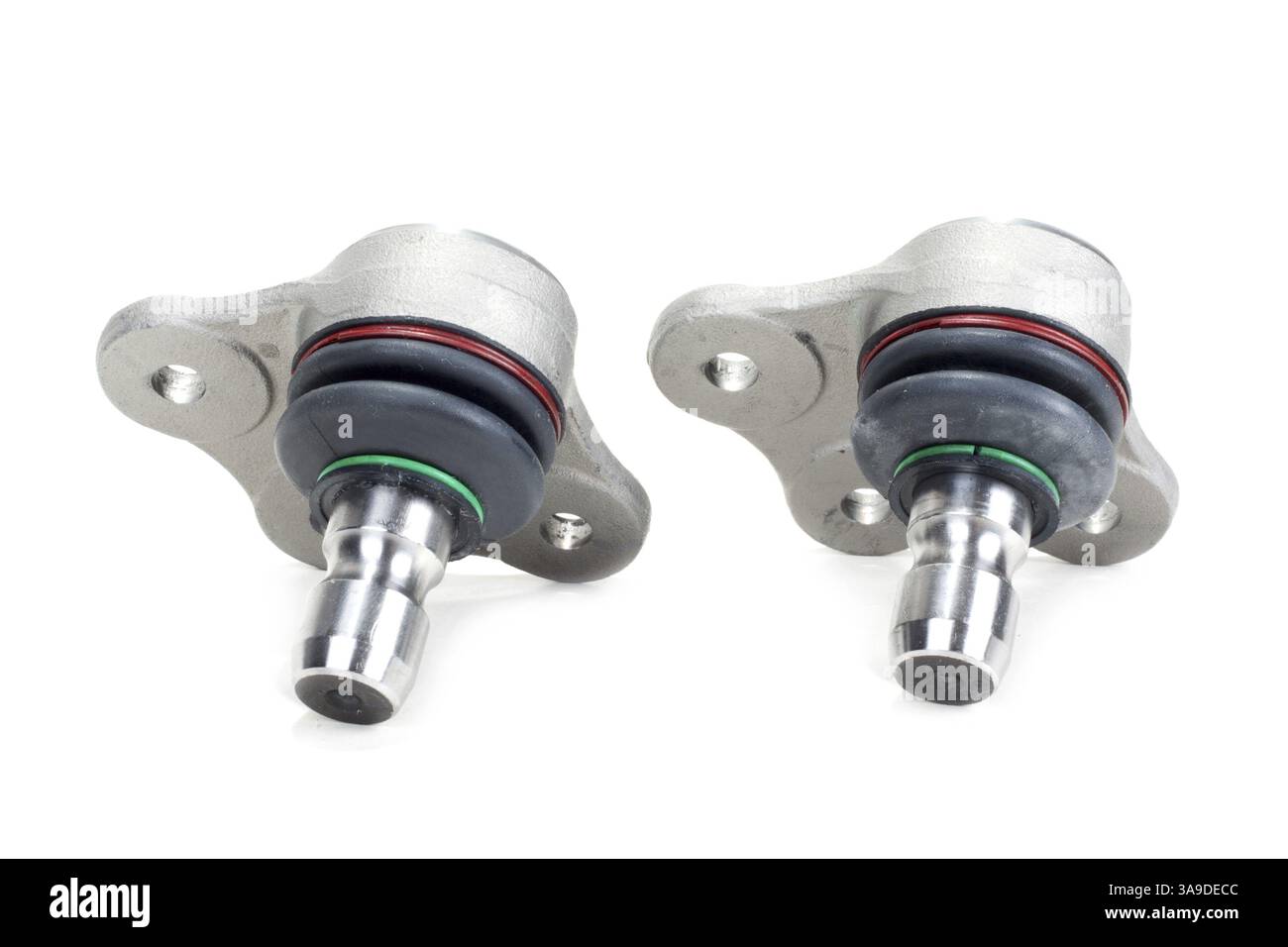 Due parti di ricambio della vettura su sfondo bianco Foto Stock