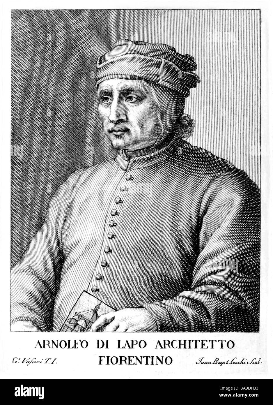 1300 c, ITALIA : l'architetto e scultore italiano ARNOLFO DI CAMBIO di Lapo ( 1245 c. - 1302 c. ). Ritratto dell'incisore Giovanni Battista Cecchi , su disegno originale di GIORGIO VASARI , pubblicato nel XIX secolo . - ARTE - ARCHITETTO - ARCHITETTURA - ARCHITETTURA - ARTE - RITRATTO - INCISIONE - RINASCIMENTO - RINASCIMENTO - SCULTURA - SCULTORE - SCULTURA - FOTO STORICHE - STORIA -- ARCHIVIO GBB Foto Stock