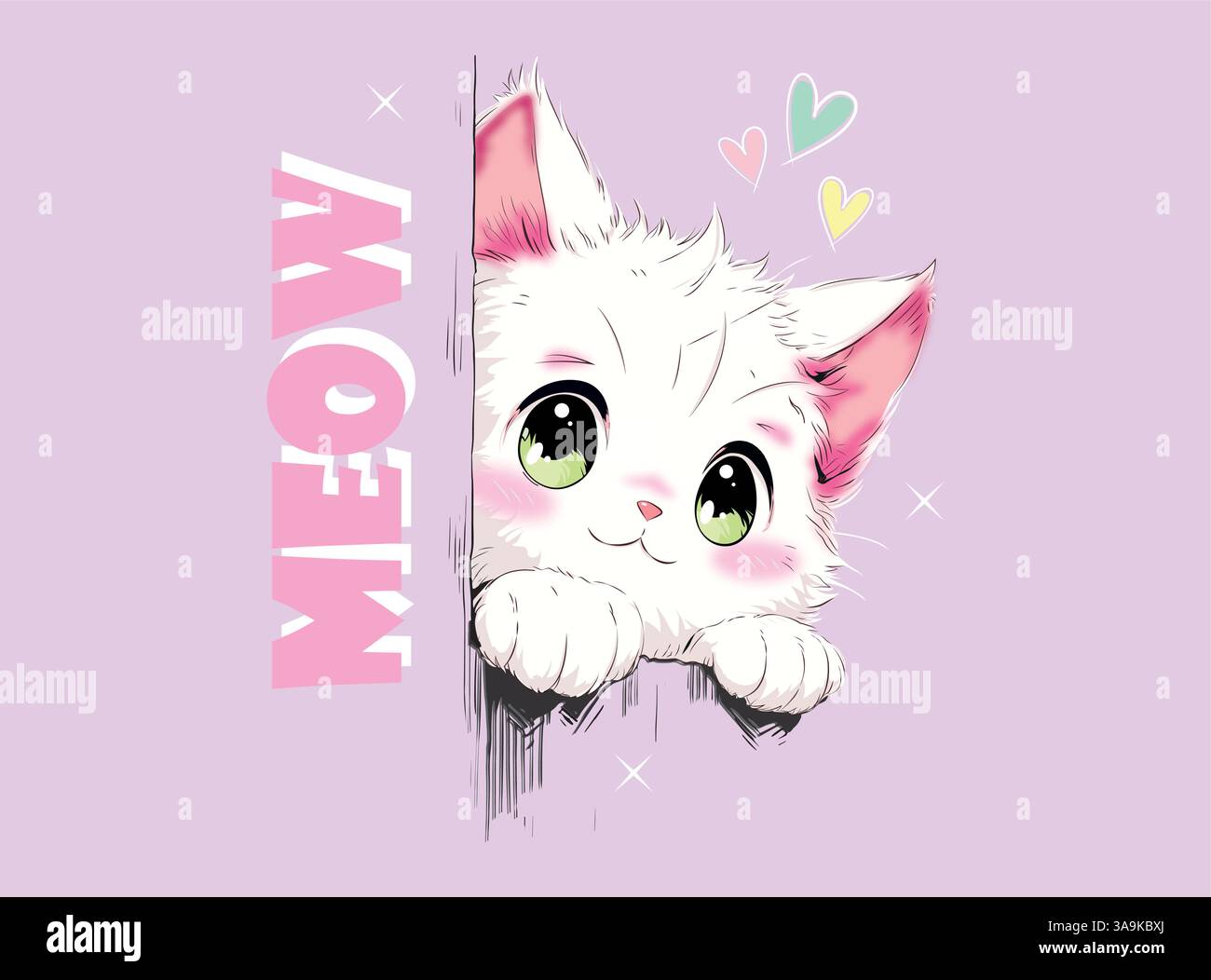 Illustrazione vettoriale, gattino kawaii Illustrazione Vettoriale