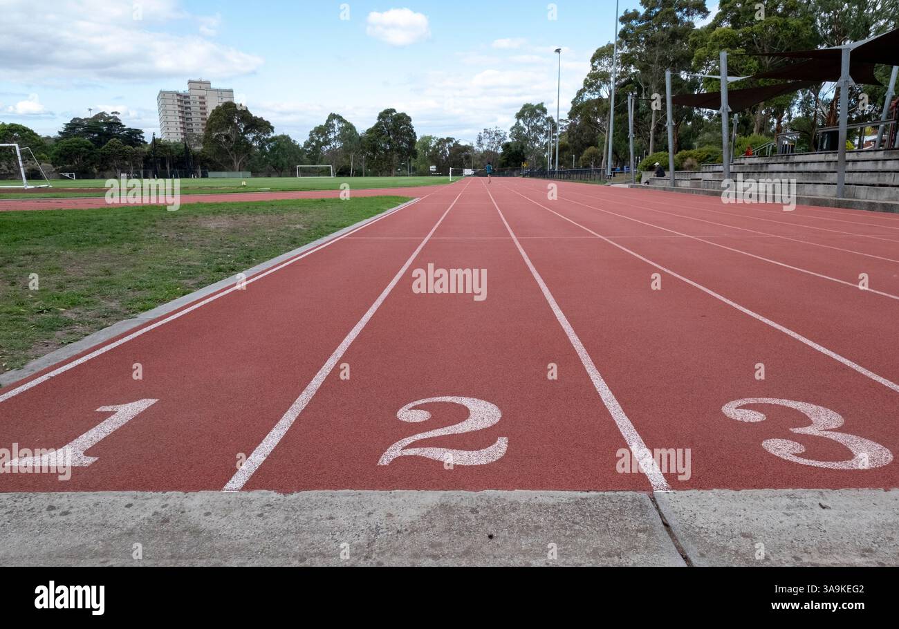La pista da corsa del Collingwood Harriers Athletic Club. Clifton Hill, Victoria, Australia Foto Stock