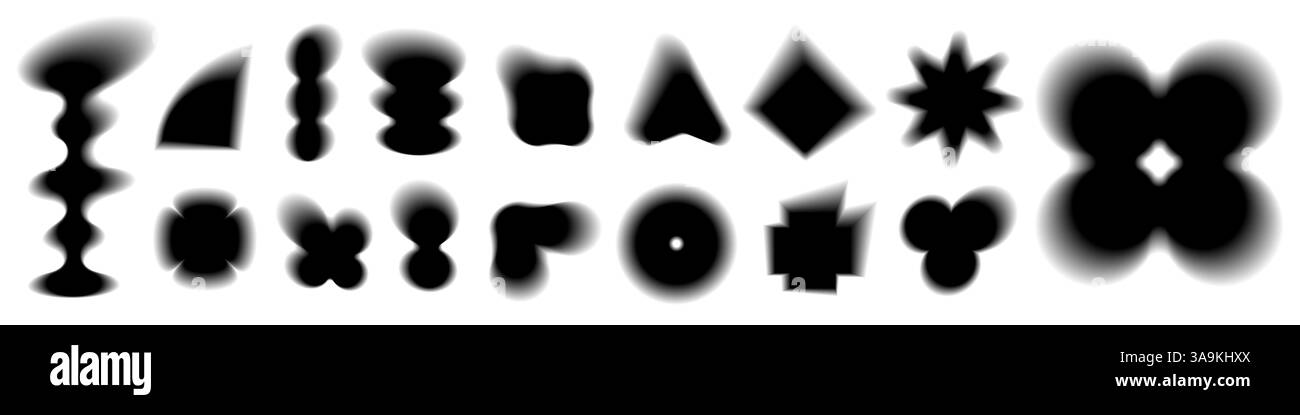 Set vettoriale di forme geometriche nere con bordo morbido. Illustrazione Vettoriale