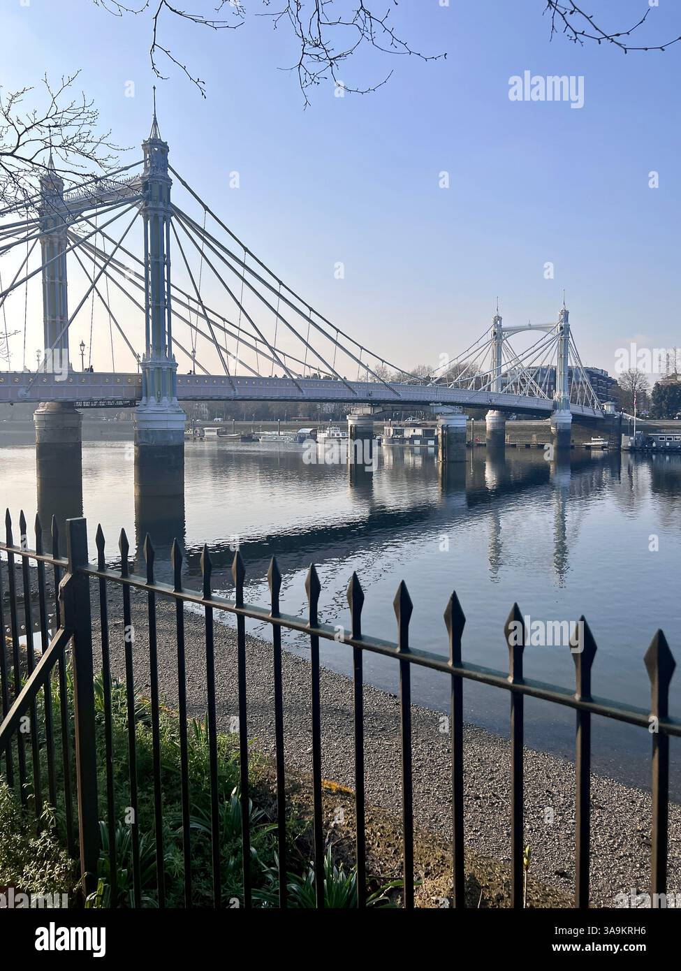 Albert Bridge è un ponte stradale sul Tamigi che collega Chelsea nel centro di Londra sulla riva nord a Battersea a sud, costruito nel 1873. Foto Stock
