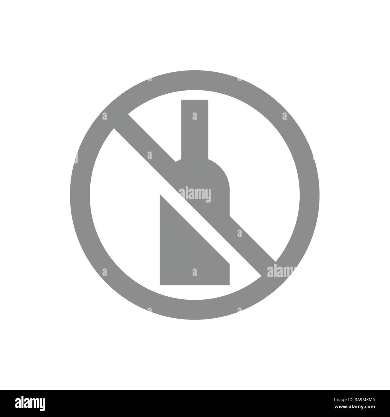 Nessun segno vettoriale incrociato con alcool. Icona di divieto senza alcool con bottiglia. Illustrazione Vettoriale