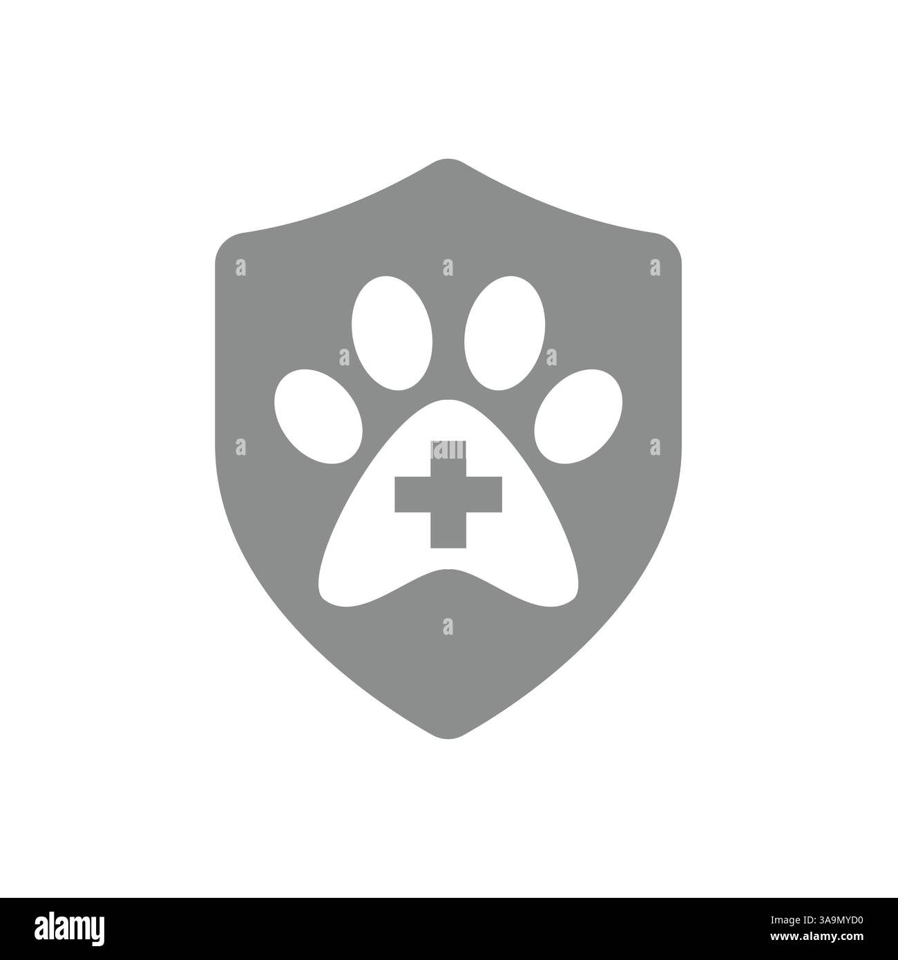 Icona vettoriale veterinaria o veterinaria con scudo. Clinica veterinaria e sanità animale con stampa zampa. Illustrazione Vettoriale