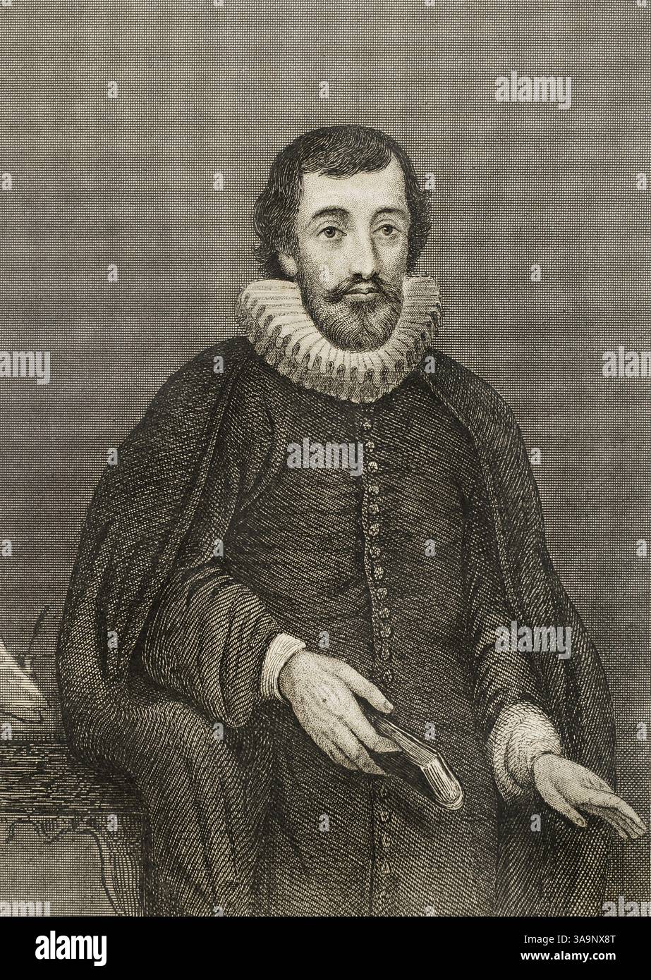 Lelio Sozzini (Lelio Francesco Maria Sozzini) (1525-1562). Riformatore religioso e umanista italiano. Verticale. Incisione. Historia de las persecuciones políticas y religiosas en Europa (storia delle persecuzioni politiche e religiose in Europa). Volume III. Pubblicato a Barcellona, 1864. Foto Stock