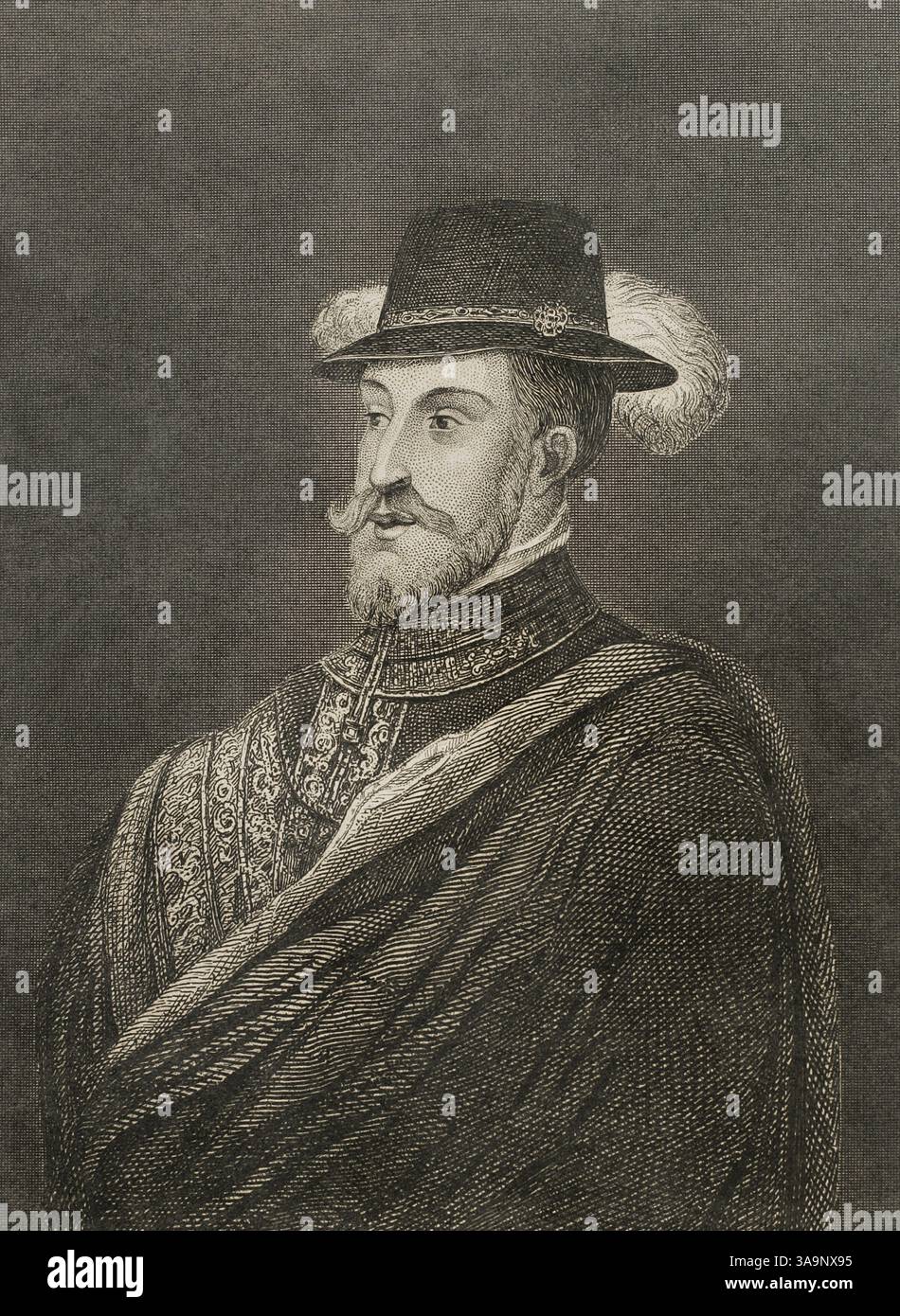 Antonio Perez del Hierro (1540-1611). Consigliere di Stato e segretario della camera di re Filippo II di Spagna. Verticale. Incisione. Historia de las persecuciones políticas y religiosas en Europa (storia delle persecuzioni politiche e religiose in Europa). Volume III. Pubblicato a Barcellona, 1864. Foto Stock