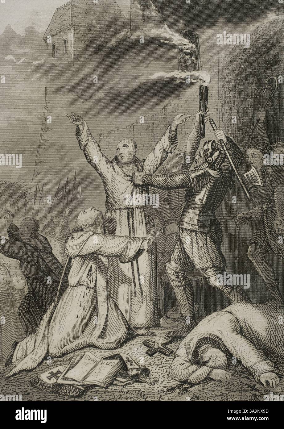 Massacro di Cashel (15 settembre 1647). Guerre confederate irlandesi (1641-1653). Queste furono una serie di guerre civili nei regni di Irlanda, Inghilterra e Scozia, tutte sotto il dominio di re Carlo i, che ebbero luogo in territorio irlandese. Il conflitto aveva aspetti politici, religiosi ed etnici, combattuti su questioni di governance, proprietà terriera e libertà religiosa. Le questioni principali erano se i cattolici irlandesi o i protestanti britannici detenessero il maggior potere politico e possedessero la maggior parte del territorio, e se l'Irlanda sarebbe stata un regno autogoverno sotto Carlo i o subordinata all'Ing Foto Stock