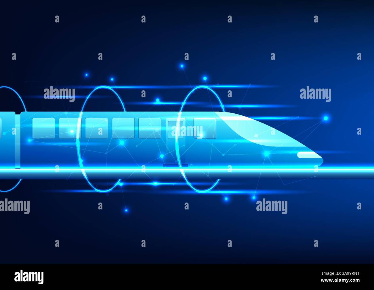 Background tecnologico, treno ad alta velocità utilizzato per il trasporto logistico, treni elettrici che attraversano l'anello come un anello, treni ad alta velocità su TH Illustrazione Vettoriale