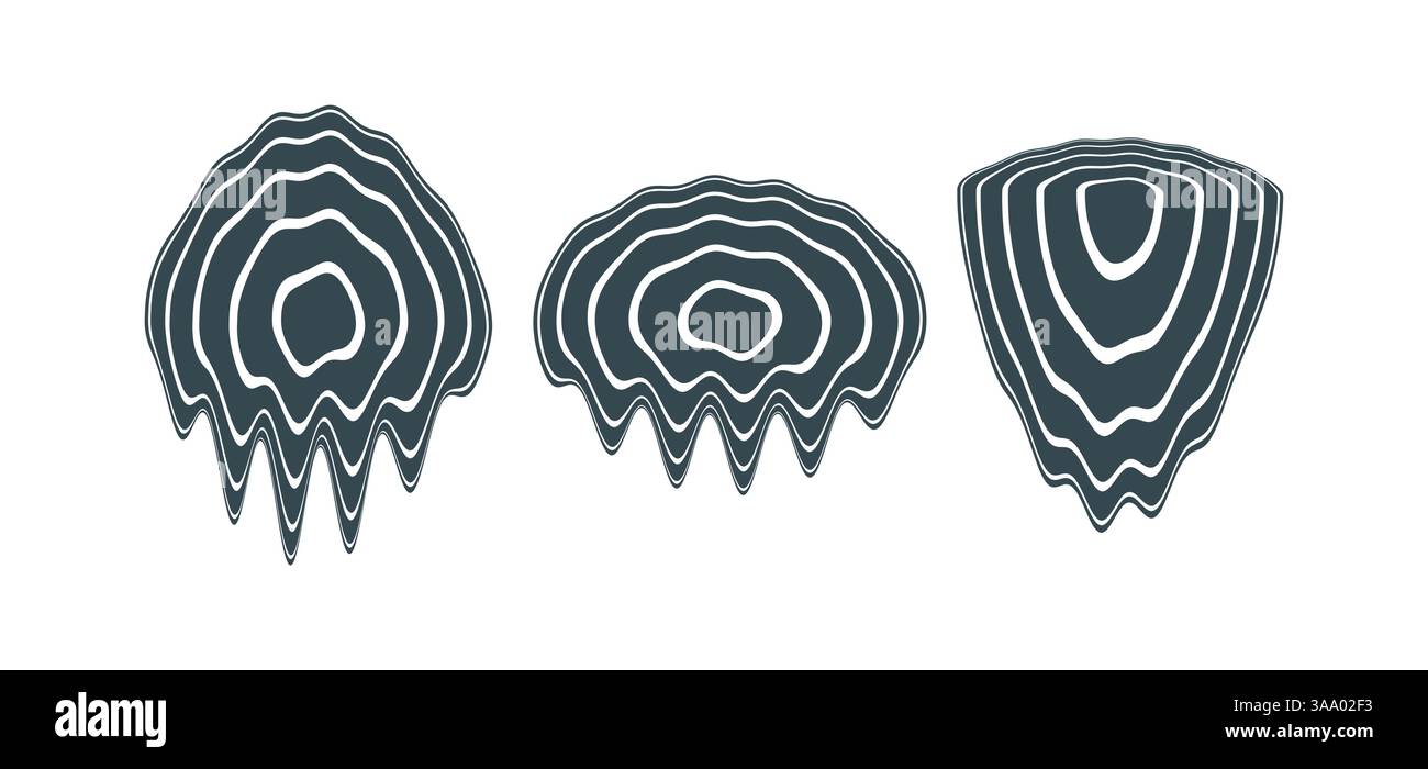 Forma astratta del liquido fuso. Cerchio di fusione composto da linee distorte. Strisce psichedeliche. Onda sonora musicale. Illustrazione vettoriale per brochure, volantini, Illustrazione Vettoriale