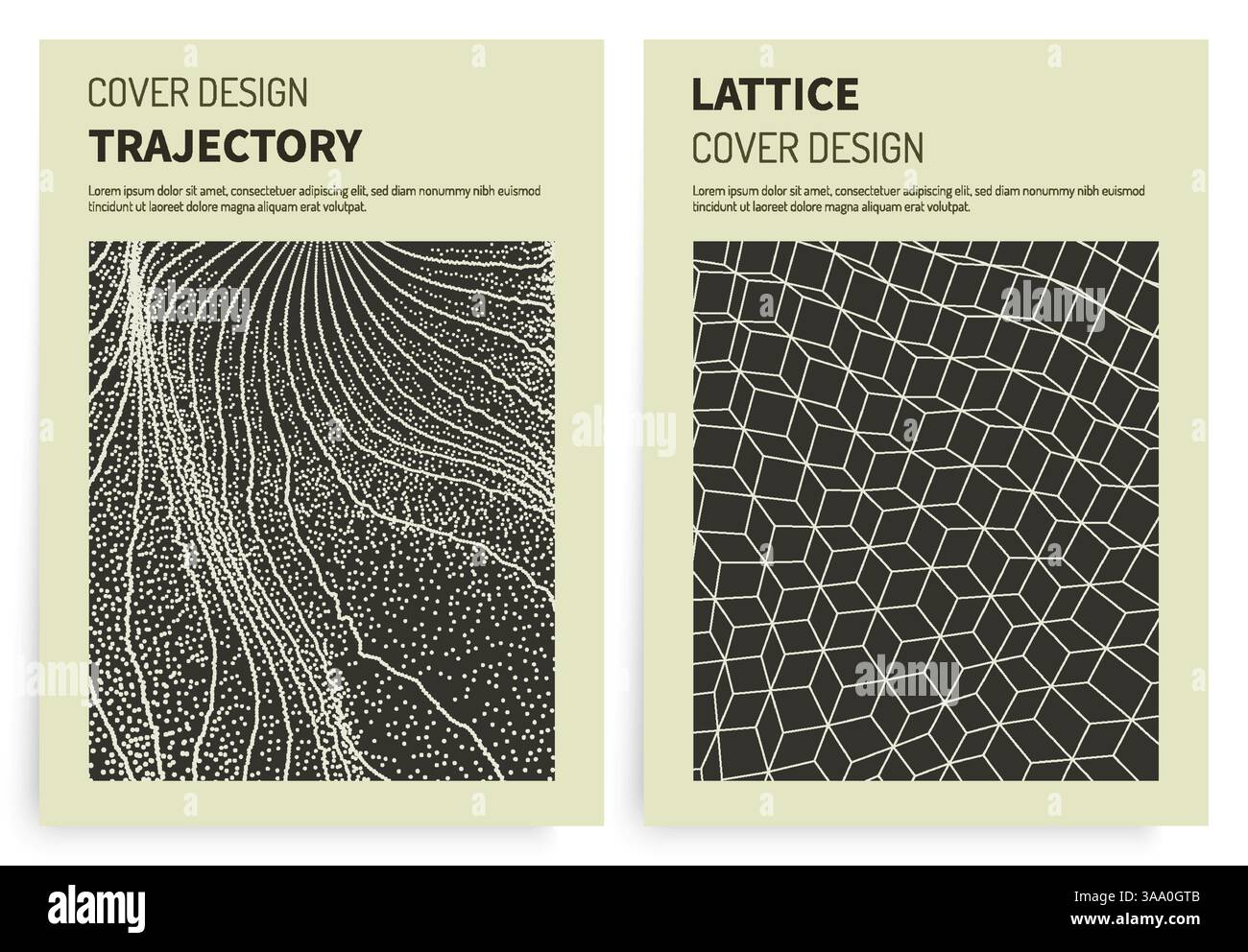 Una struttura a reticolo di blocchi. Conoscenze scientifiche o tecnologiche. Superficie reticolare 3D. Un array con particelle dinamiche. Modello di design della copertina. Ill Illustrazione Vettoriale
