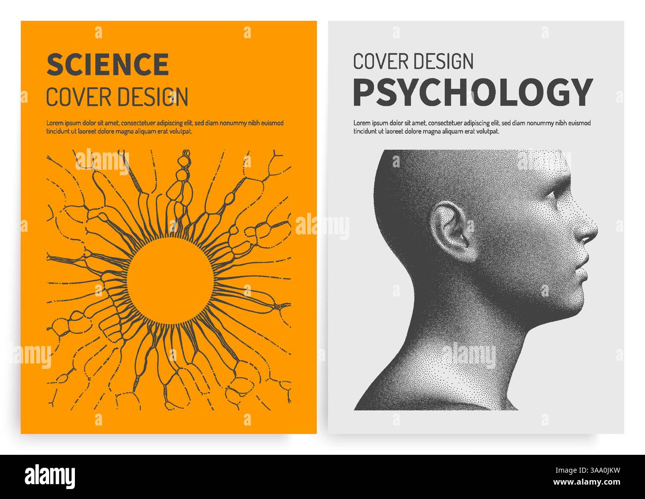 Vista laterale di una testa umana formata da punti. Faccia digitale. Background scientifico. Un foro fatto di particelle volanti. Modello di design della copertina. Psicologia. 3 Illustrazione Vettoriale