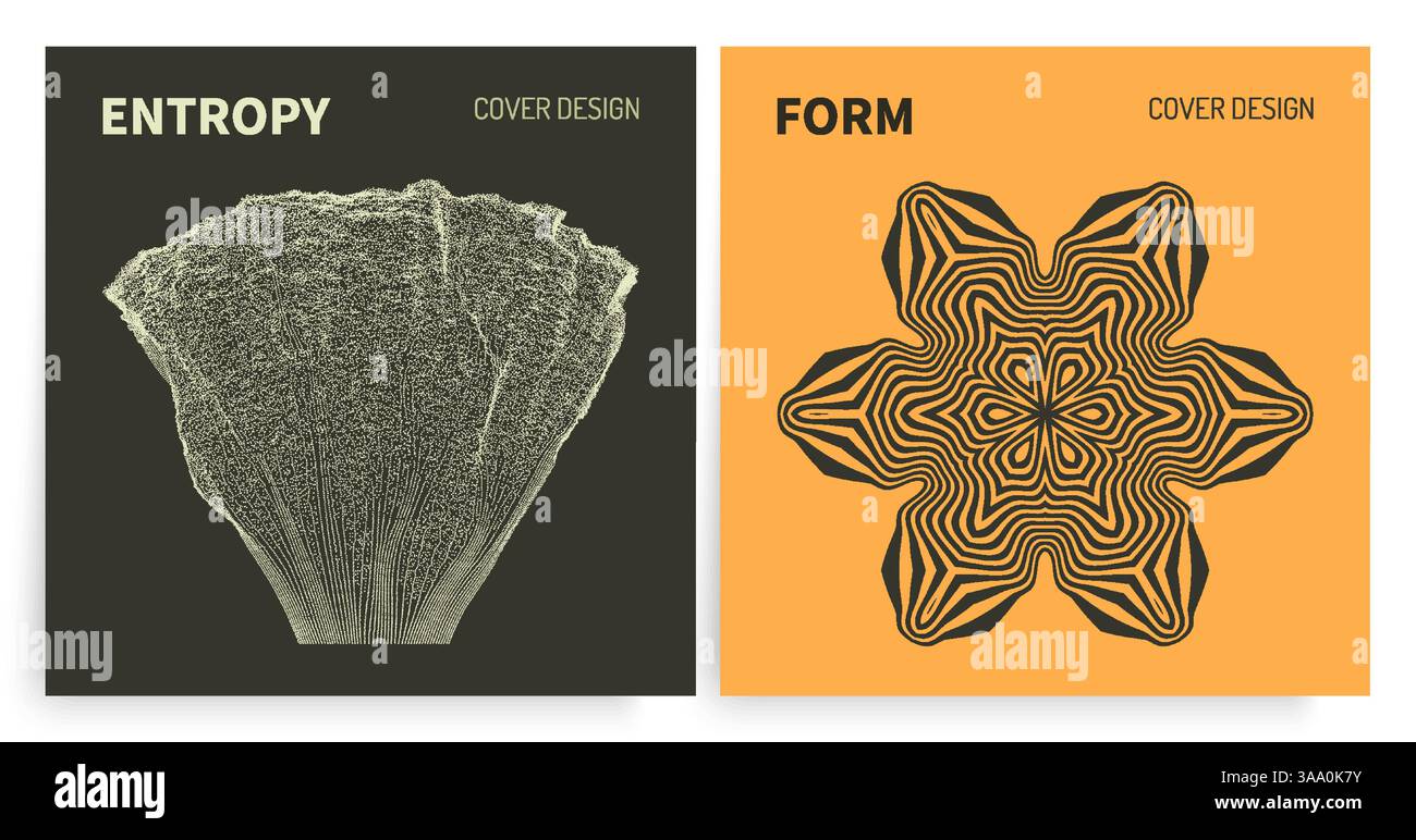 Elemento di design astratto. Arte ottica fiocco di neve. Array con particelle emesse dinamiche. Imitazione degli spruzzi d'acqua. Modello di design della copertina. Vettore 3D per br Illustrazione Vettoriale