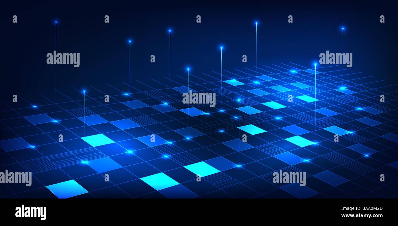 Tecnologia dei dati la rete di dati in aumento che utilizza tecnologie per archiviare, elaborare, analizzare big data, intelligenza artificiale, apprendimento automatico, cloud computing e analisi dei dati Illustrazione Vettoriale