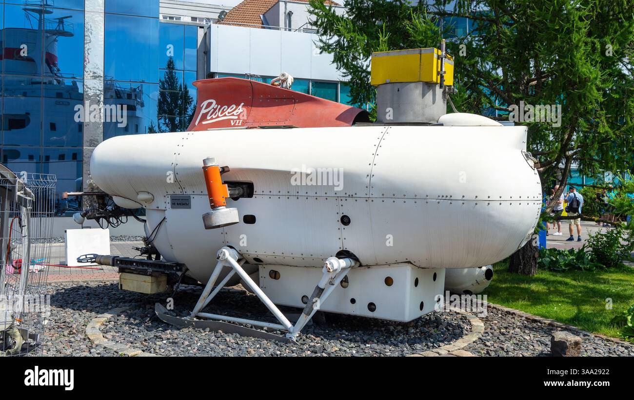 Pesci VII sottomarino al Museo dell'Oceano Mondiale di Kaliningrad, Russia. Ricerca di veicoli a immersione profonda. Foto Stock