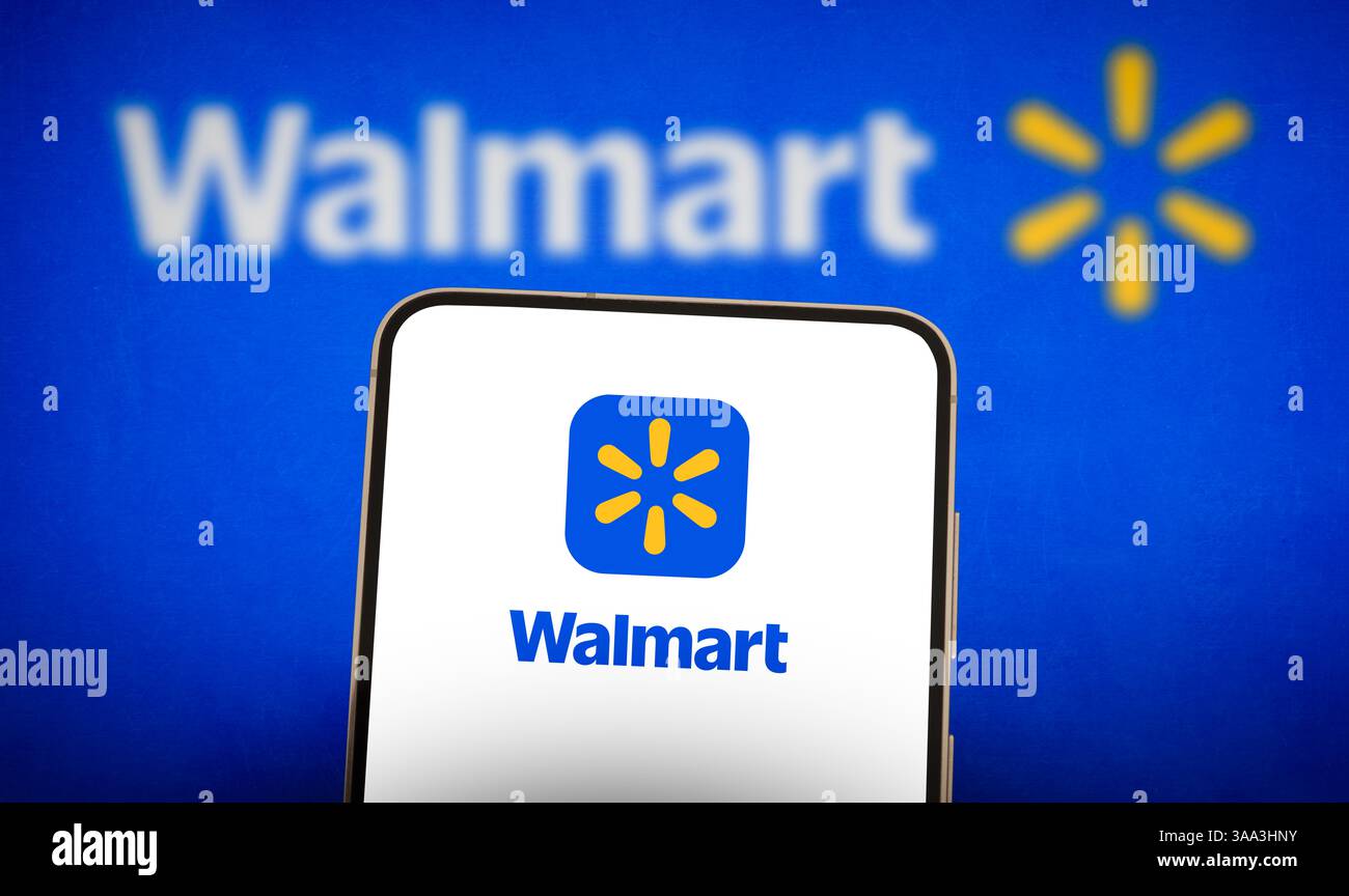 Applicazione Walmart Retail Corporation visualizzata su dispositivo mobile Foto Stock