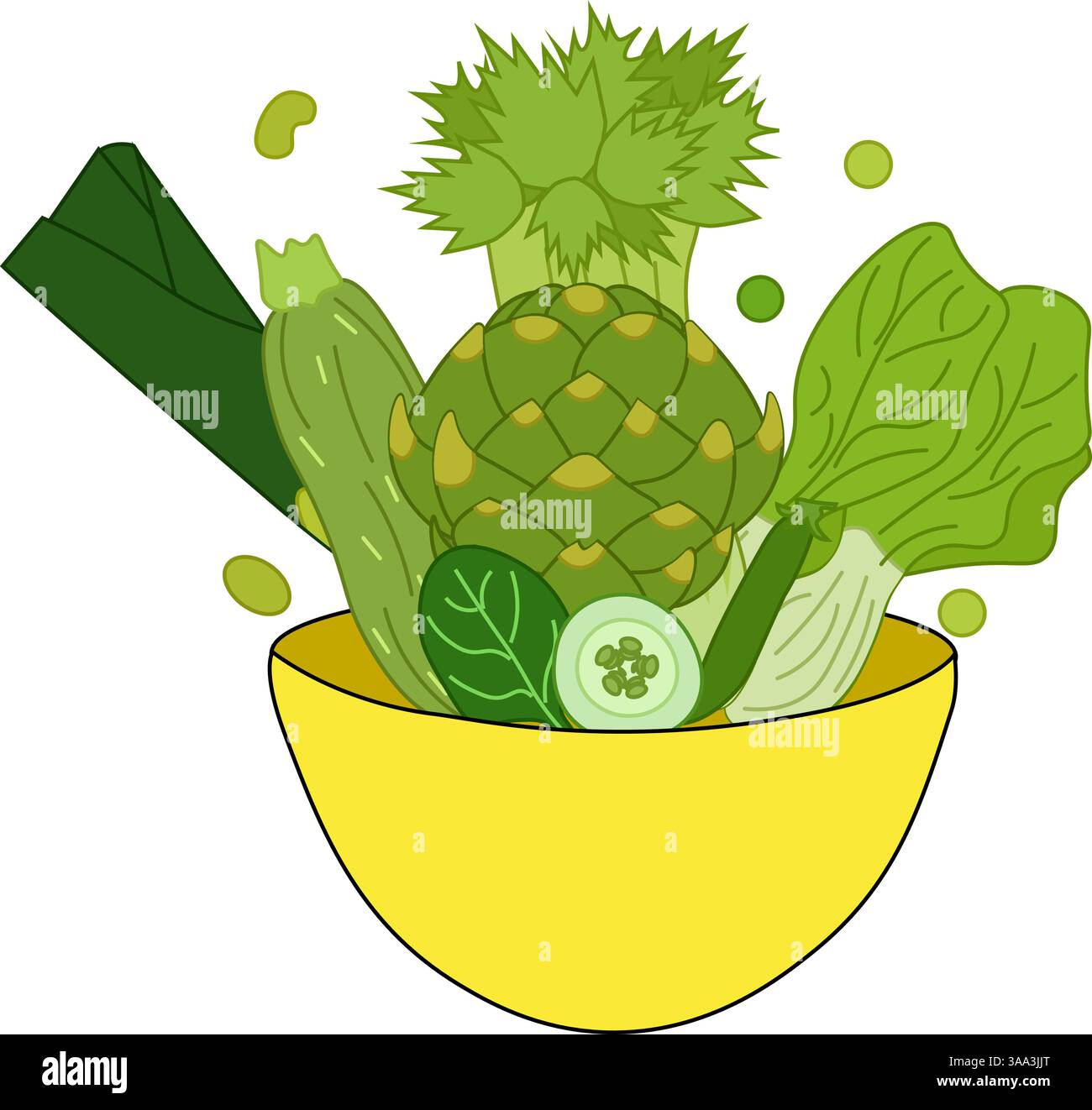 Ciotola per insalate - cibo sano, verdure biologiche. Composizione piatta vettoriale per grafica stampata o web, per infografiche per illustrare uno stile di vita sano o. Illustrazione Vettoriale
