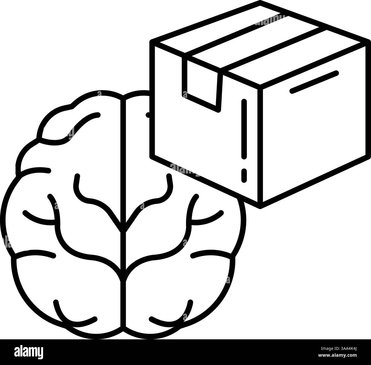 Un cervello viene disegnato accanto a una scatola. Il cervello è disegnato in un modo che sembra stia pensando alla scatola Illustrazione Vettoriale Un cervello viene disegnato accanto a una scatola. Il cervello è disegnato in un modo che sembra stia pensando alla scatola Illustrazione Vettoriale
