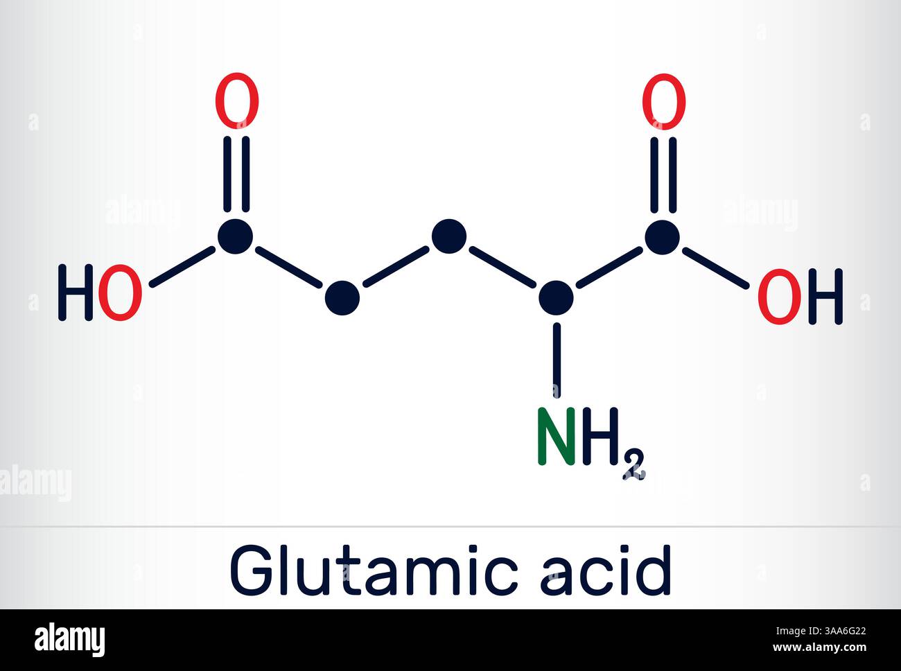Formula scheletrica di acido glutammico. Glu, e , molecola di acido 2-aminopentanedioico. Un aminoacido e un importante neurotrasmettitore Illustrazione Vettoriale