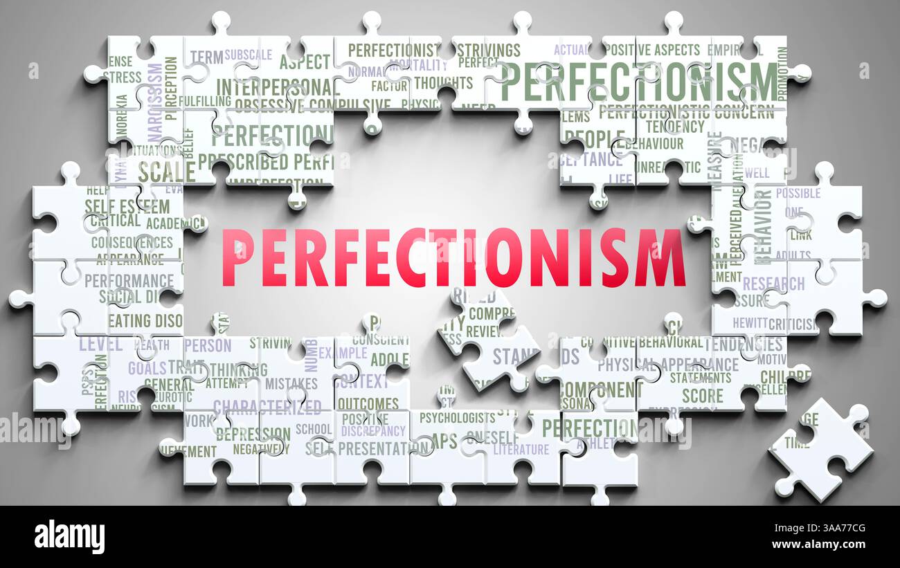 Il perfezionismo è un argomento complesso, legato ad altri argomenti importanti. Foto Stock
