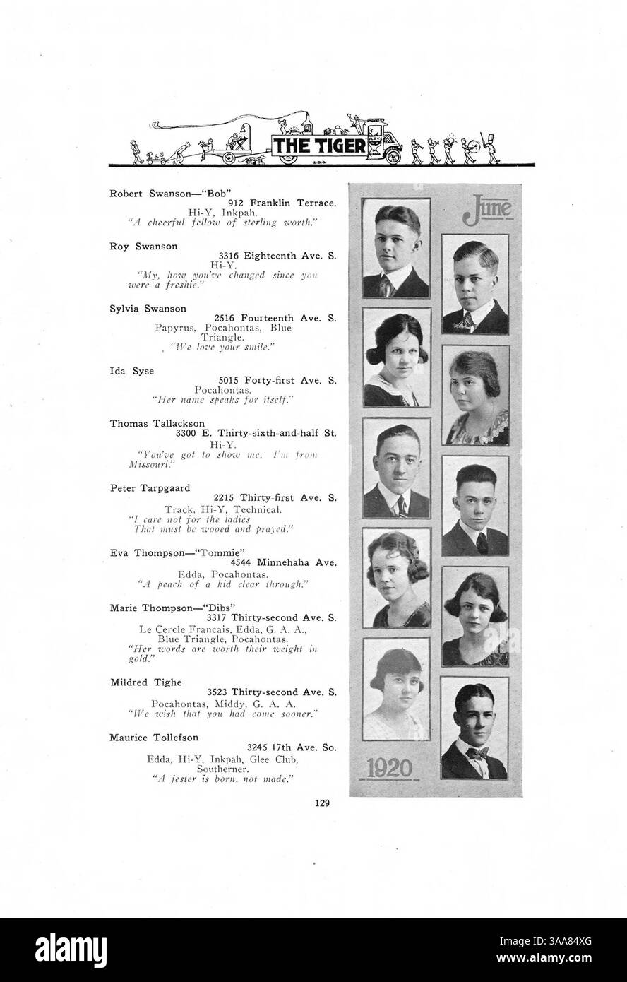 Il South High Yearbook del 1920 documenta la vita degli studenti, l'atletica, gli eventi scolastici e il coinvolgimento degli insegnanti durante l'anno accademico 1919-1920. Gli studenti afroamericani hanno svolto un ruolo fondamentale nelle attività scolastiche. Foto Stock
