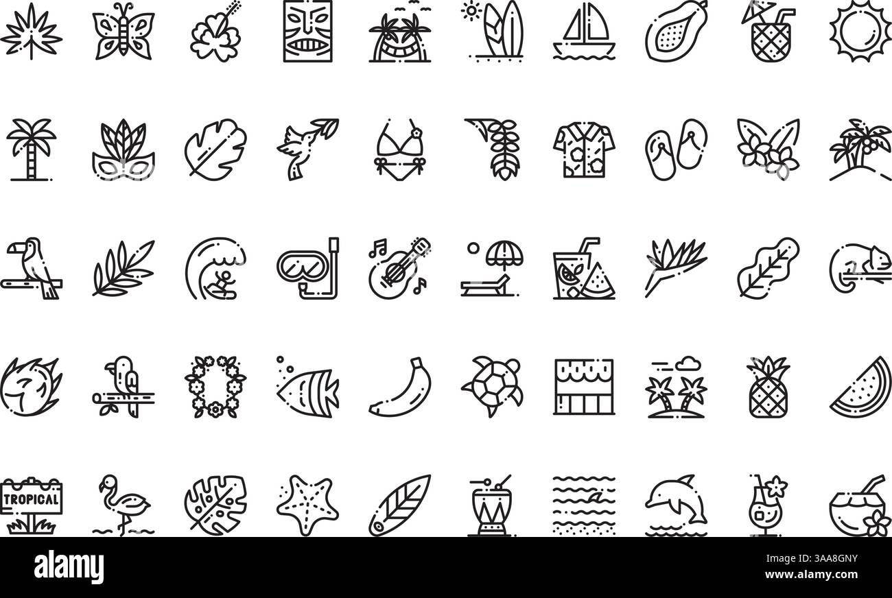 Icone tropicali Collezione di icone vettoriali di alta qualità con tratto modificabile. Ideale per progetti professionali e creativi Illustrazione Vettoriale
