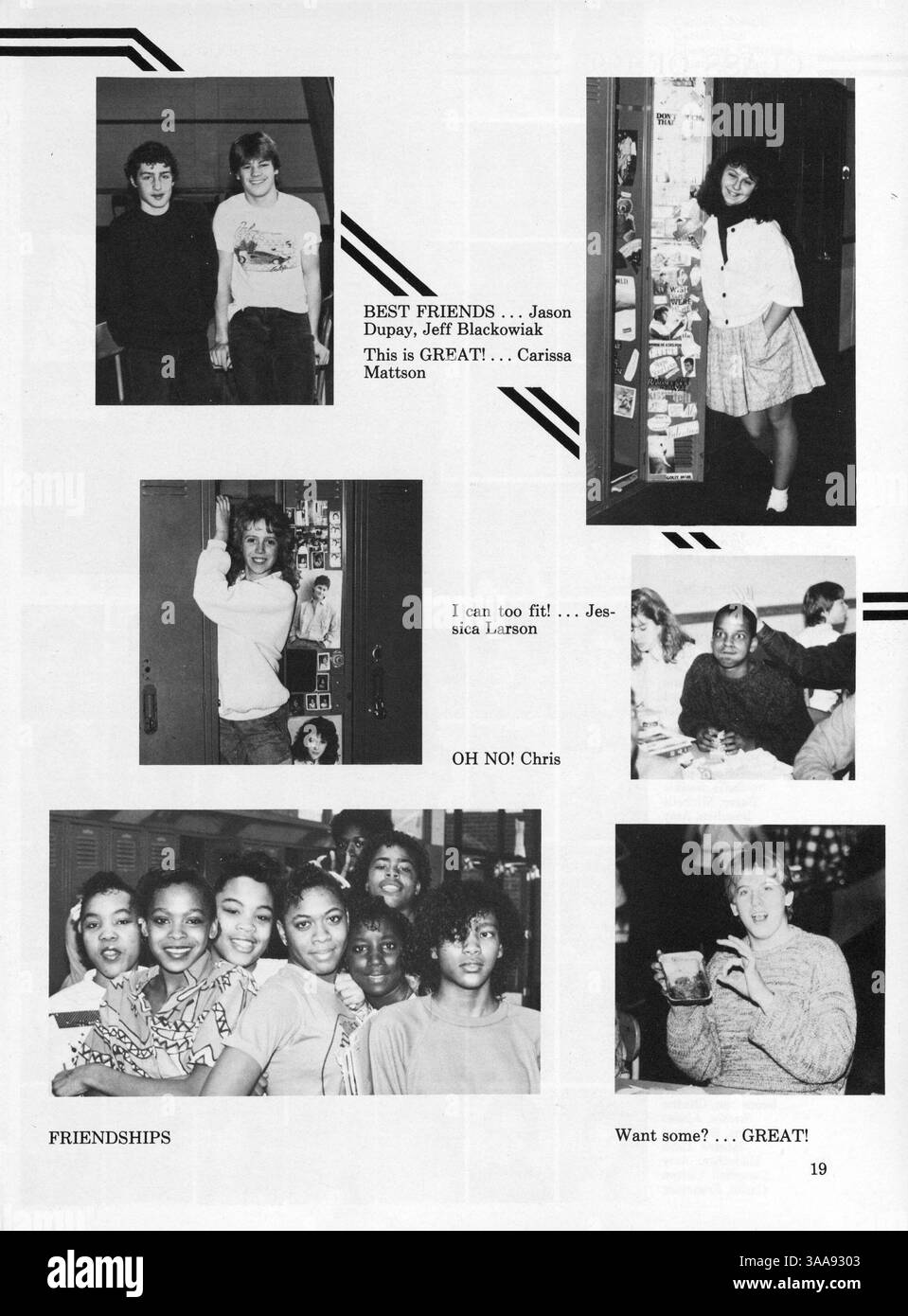 La 1988 Northeast Jr. High Yearbook è un resoconto dettagliato dell'anno scolastico 1987-1988, documentando il coinvolgimento degli studenti, le principali attrazioni degli insegnanti e gli eventi scolastici significativi. Foto Stock