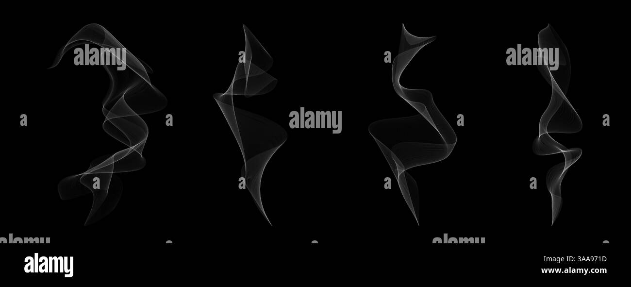 Set realistico di fumo e vapore su sfondo trasparente. Tracce di vapore bianco da caffè, tè, cibo o fuoco. Elementi vettoriali 3D dettagliati per un design caldo, un'esplosione, un sigaro o un effetto barbecue. Illustrazione Vettoriale