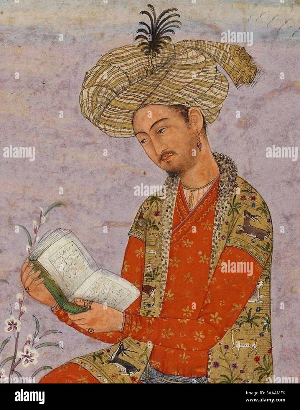 Ritratto idealizzato di Babur (1483-1530), dipinto nel 1605-1615 in India Foto Stock